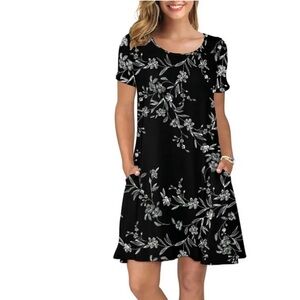Women’s Summer Casual T Shirt Dresses Short Sleeve Swing Dress Pockets L
